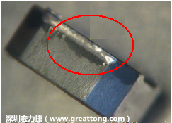 使用錫(Sn)鍍層的電源電感器(Power Inductors)，經(jīng)過推力測試后，其焊點(diǎn)還保留在零件的端點(diǎn)上，所以推力比較高。