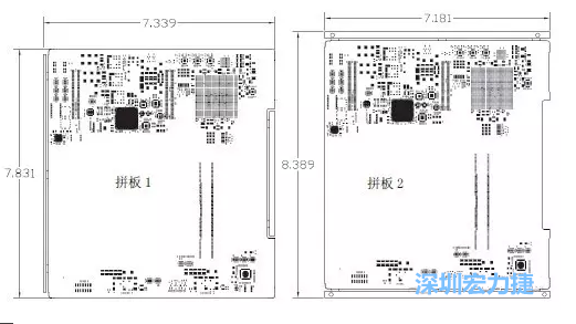 如圖11所示在兩種拼板中PCB單元的邊條位置不同，拼板1中邊條在長(zhǎng)邊方向，而拼板2中邊條在短邊方向-深圳宏力捷