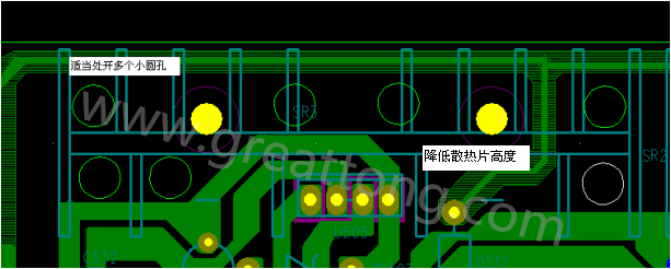 將散熱片減短5MM，合理的開散熱片底下的散熱孔