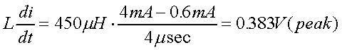 舉例來(lái)說(shuō)，一個(gè)閘在"ON"而載有4mA的電流時(shí)，突然開關(guān)切到"OFF"且現(xiàn)在載有0.6mA的電流，假設(shè)開關(guān)時(shí)間為4msec，載有450mH的電感信號(hào)的導(dǎo)體，此時(shí)所產(chǎn)生的電壓突波為