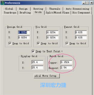  改銅皮的填充網(wǎng)格Global→Design Units，填充方向Drafting→Direction；Hatch Grid中Copper此數(shù)值為大銅箔中所填充的線條中心到中心的距離。