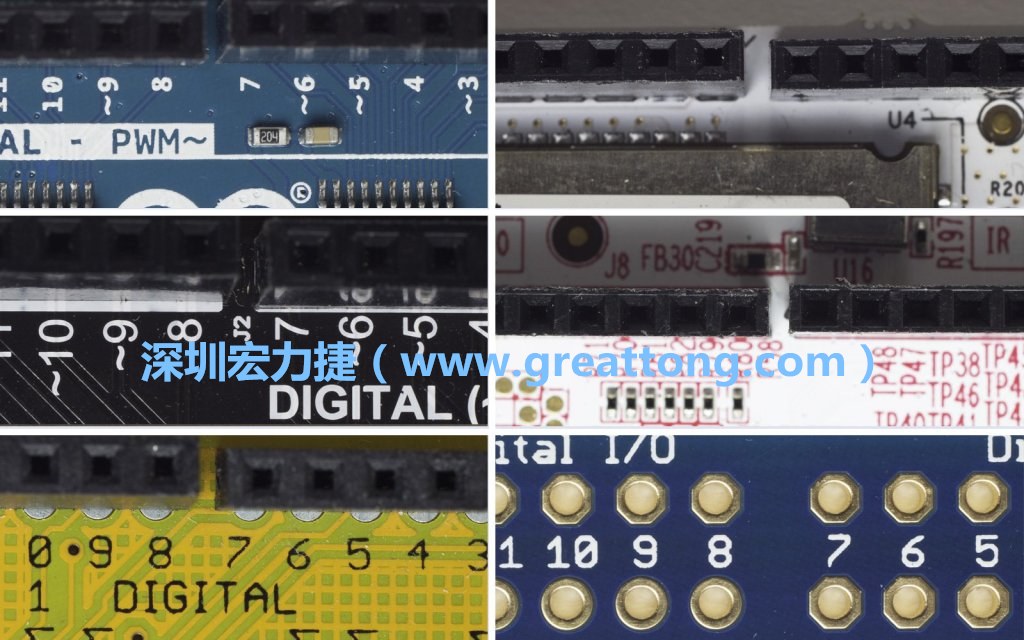 各種不同尺寸的Arduino上第7、8腳位的間距。