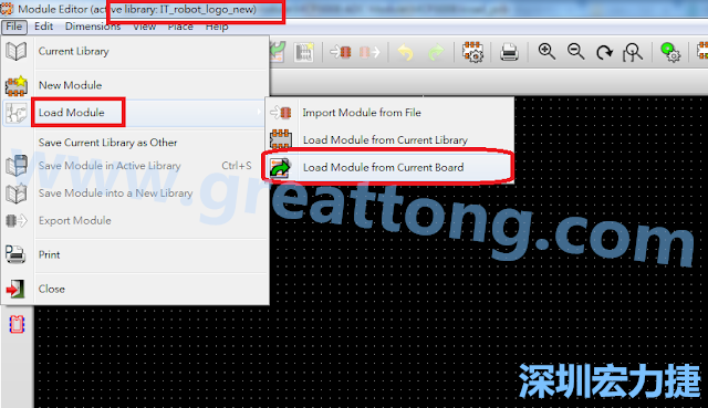 進(jìn)入Module Editor去載入其他Footprint(Module)進(jìn)來， 從目前的Active library (不過要先選取一個Current library ) 載入Module 或從目前正在編輯的PCB載入Module。