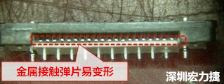 塑膠蓋子塞到connector內(nèi)側(cè)，加熱后金屬彈片容易局部變形。 
